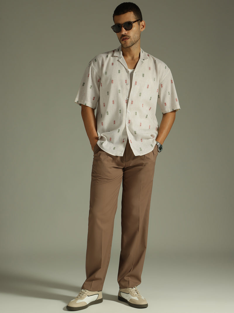 Off White: Self Design Oversized Casual Shirt