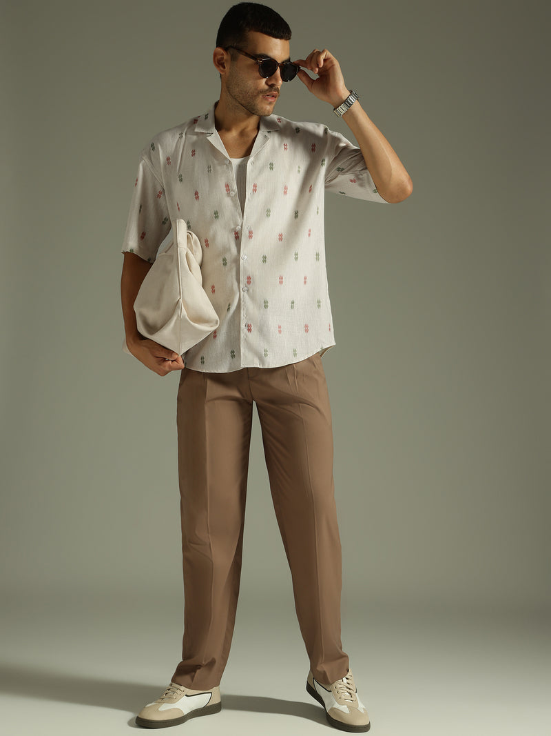 Off White: Self Design Oversized Casual Shirt