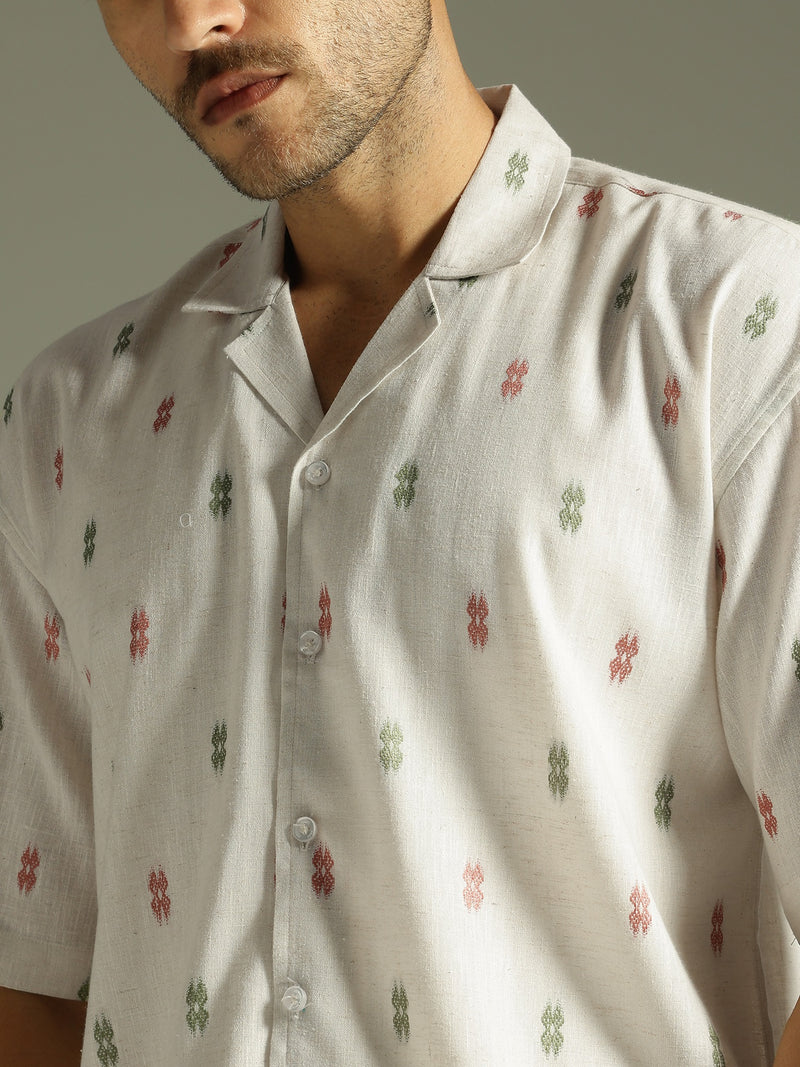 Off White: Self Design Oversized Casual Shirt
