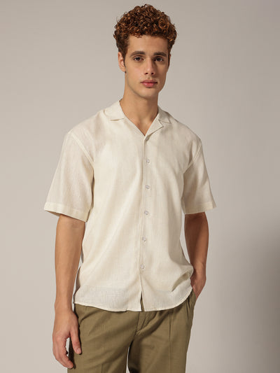 Off White: Cuban Collar Drop Shoulder Oversized Casual Shirt