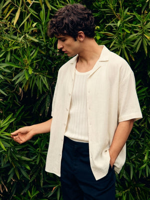 Off White: Cuban Collar Drop Shoulder Oversized Casual Shirt