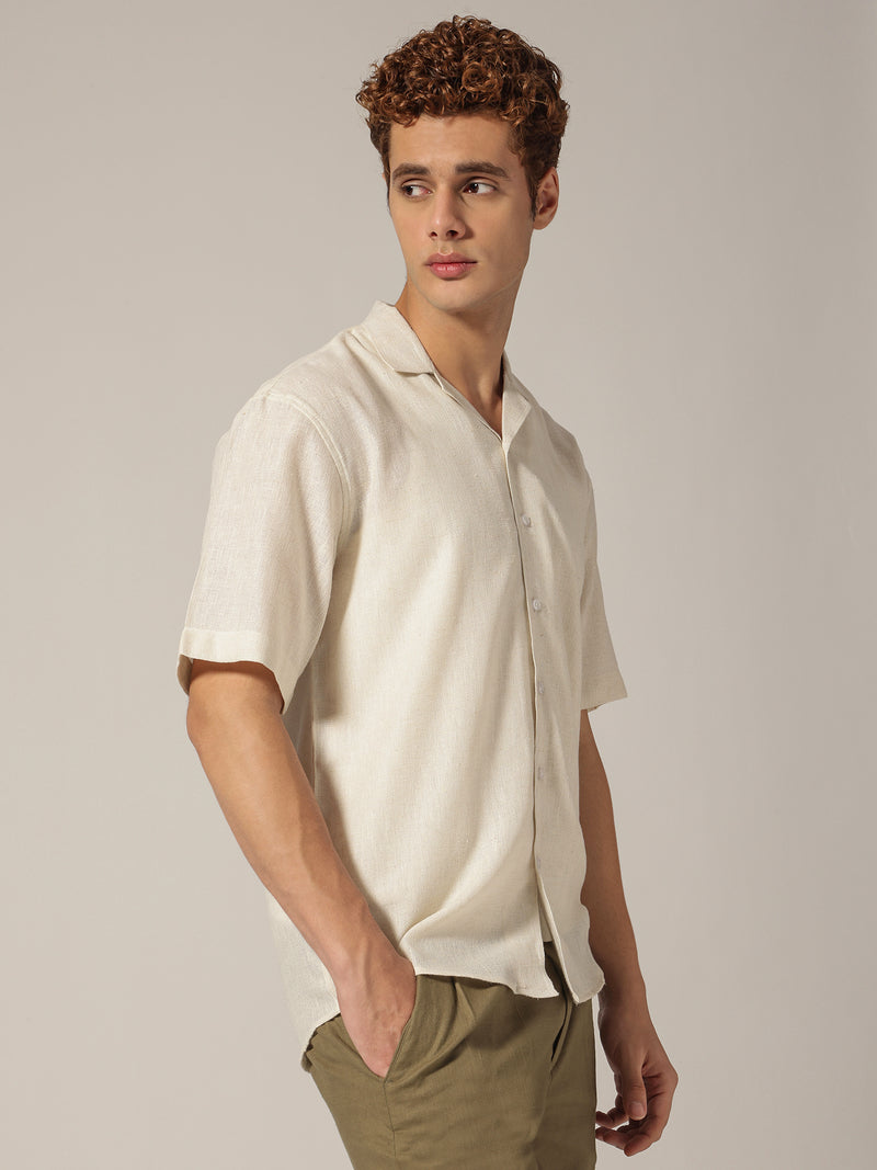 Off White: Cuban Collar Drop Shoulder Oversized Casual Shirt