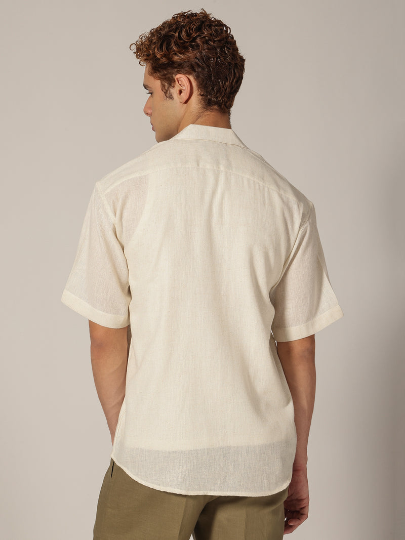 Off White: Cuban Collar Drop Shoulder Oversized Casual Shirt