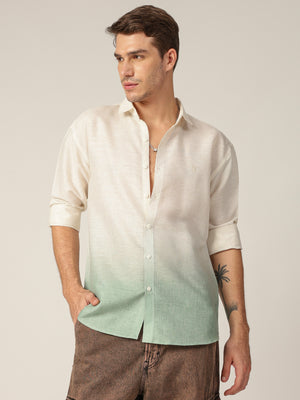 Off White & Green: Ombre Relaxed Fit Casual Shirt