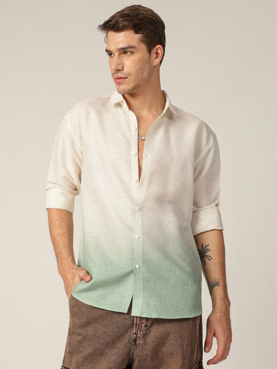 Off White & Green: Ombre Relaxed Fit Casual Shirt