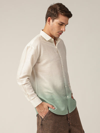 Off White & Green: Ombre Relaxed Fit Casual Shirt