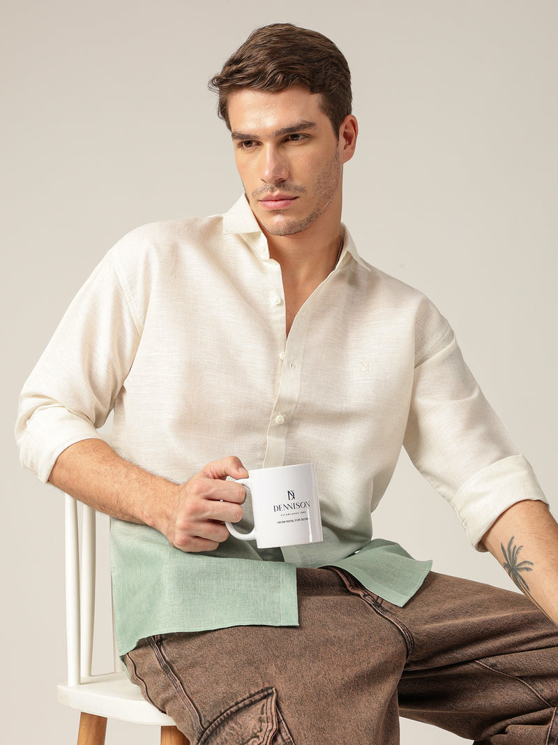 Off White & Green: Ombre Relaxed Fit Casual Shirt