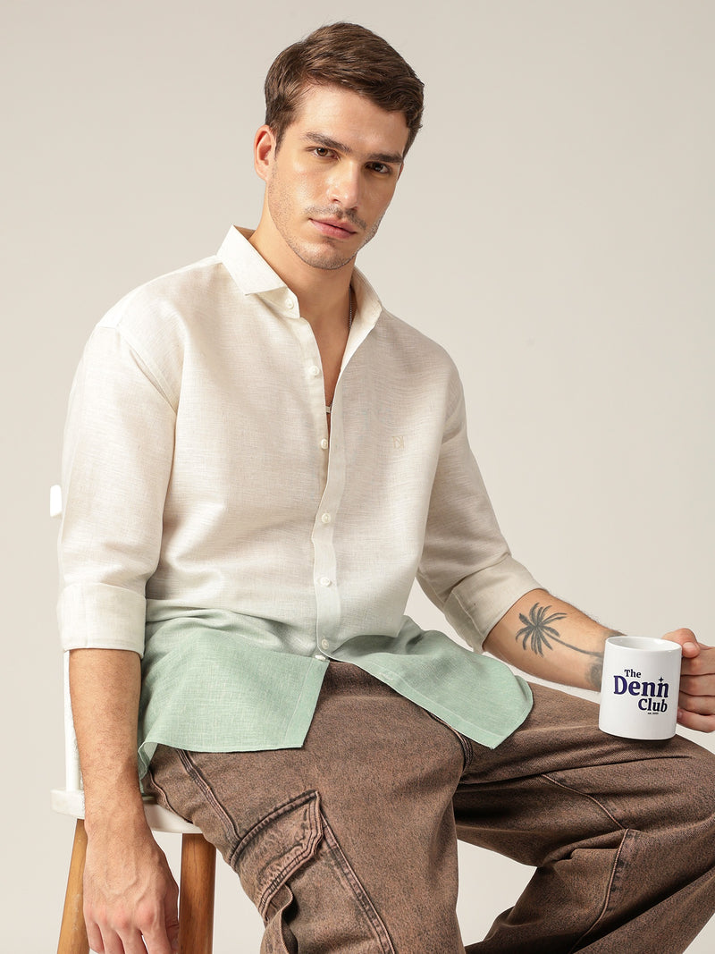 Off White & Green: Ombre Relaxed Fit Casual Shirt