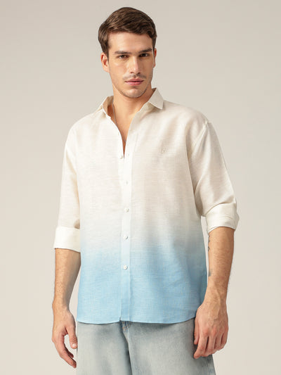 Off White & Blue: Ombre Relaxed Fit Casual Shirt