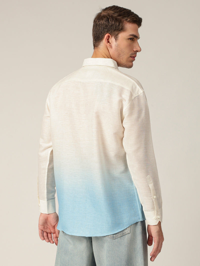 Off White & Blue: Ombre Relaxed Fit Casual Shirt