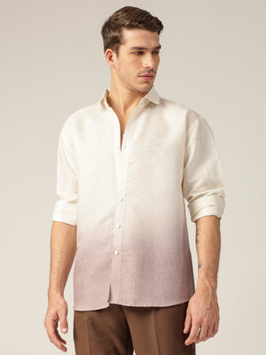 Off White & Light Brown: Ombre Relaxed Fit Casual Shirt