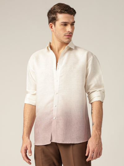 Off White & Light Brown: Ombre Relaxed Fit Casual Shirt