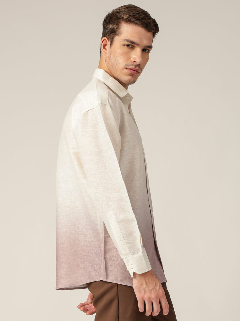 Off White & Light Brown: Ombre Relaxed Fit Casual Shirt