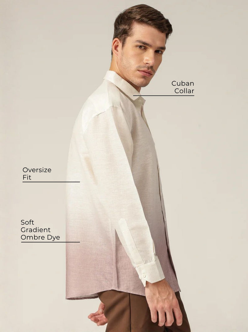 Off White & Light Brown: Ombre Relaxed Fit Casual Shirt