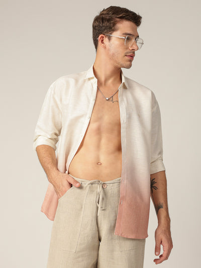 Off White & Light Orange: Ombre Relaxed Fit Casual Shirt