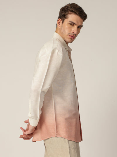 Off White & Light Orange: Ombre Relaxed Fit Casual Shirt