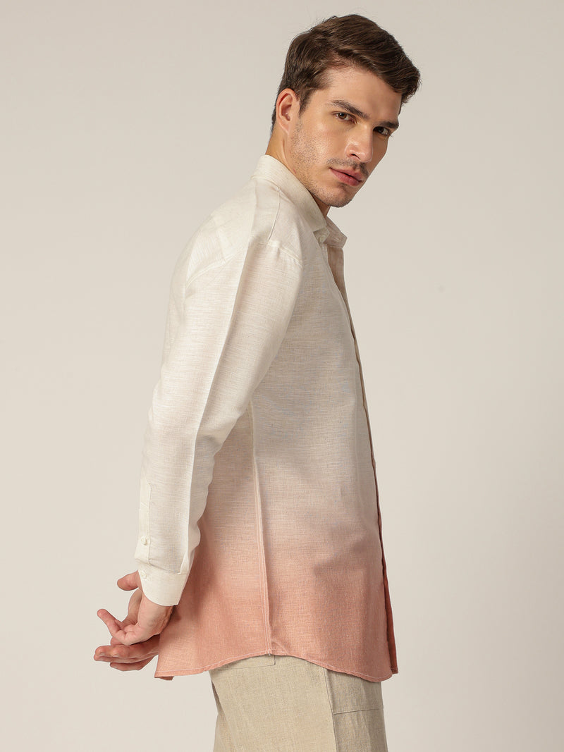 Off White & Light Orange: Ombre Relaxed Fit Casual Shirt