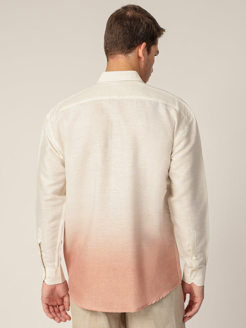 Off White & Light Orange: Ombre Relaxed Fit Casual Shirt