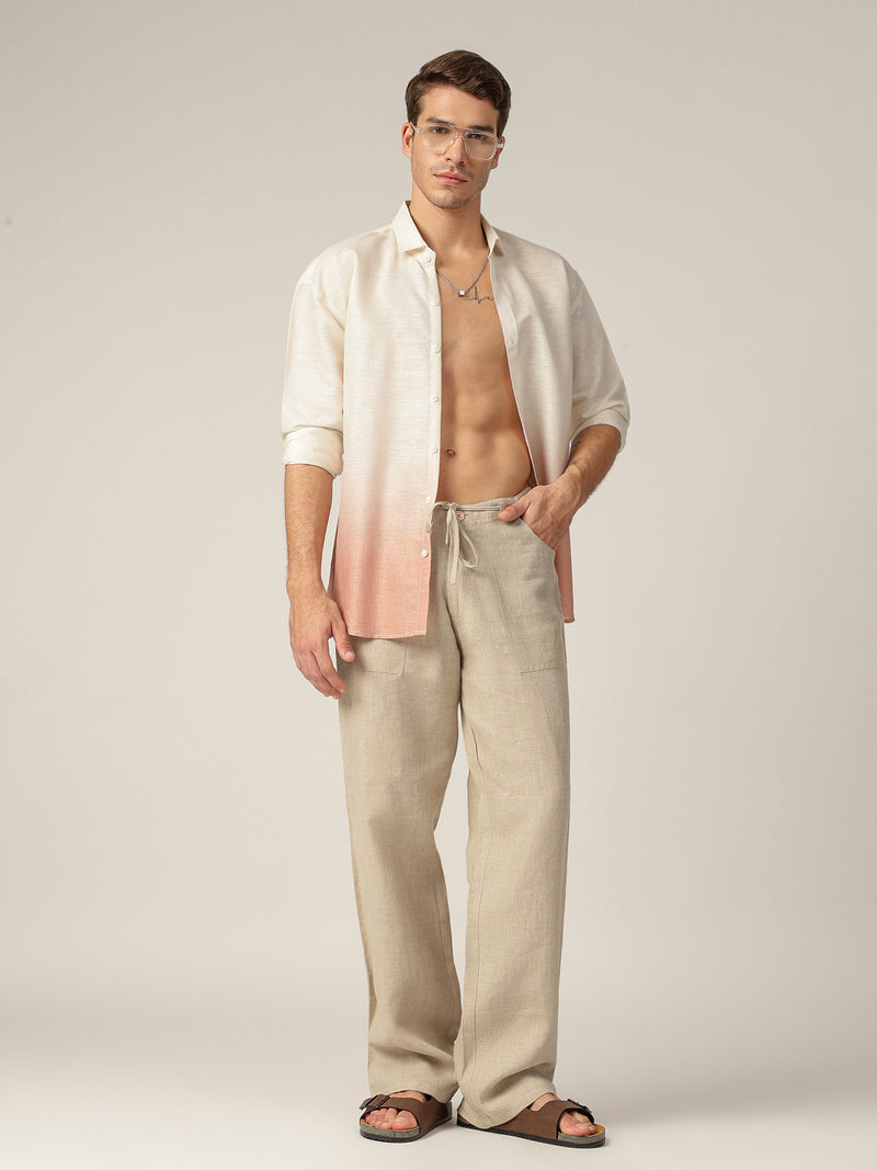 Off White & Light Orange: Ombre Relaxed Fit Casual Shirt