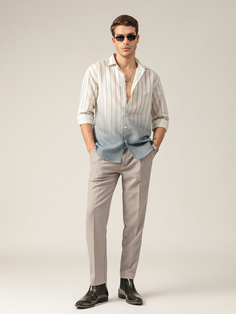 Off White & Blue: Striped Ombre Relaxed Fit Casual Shirt