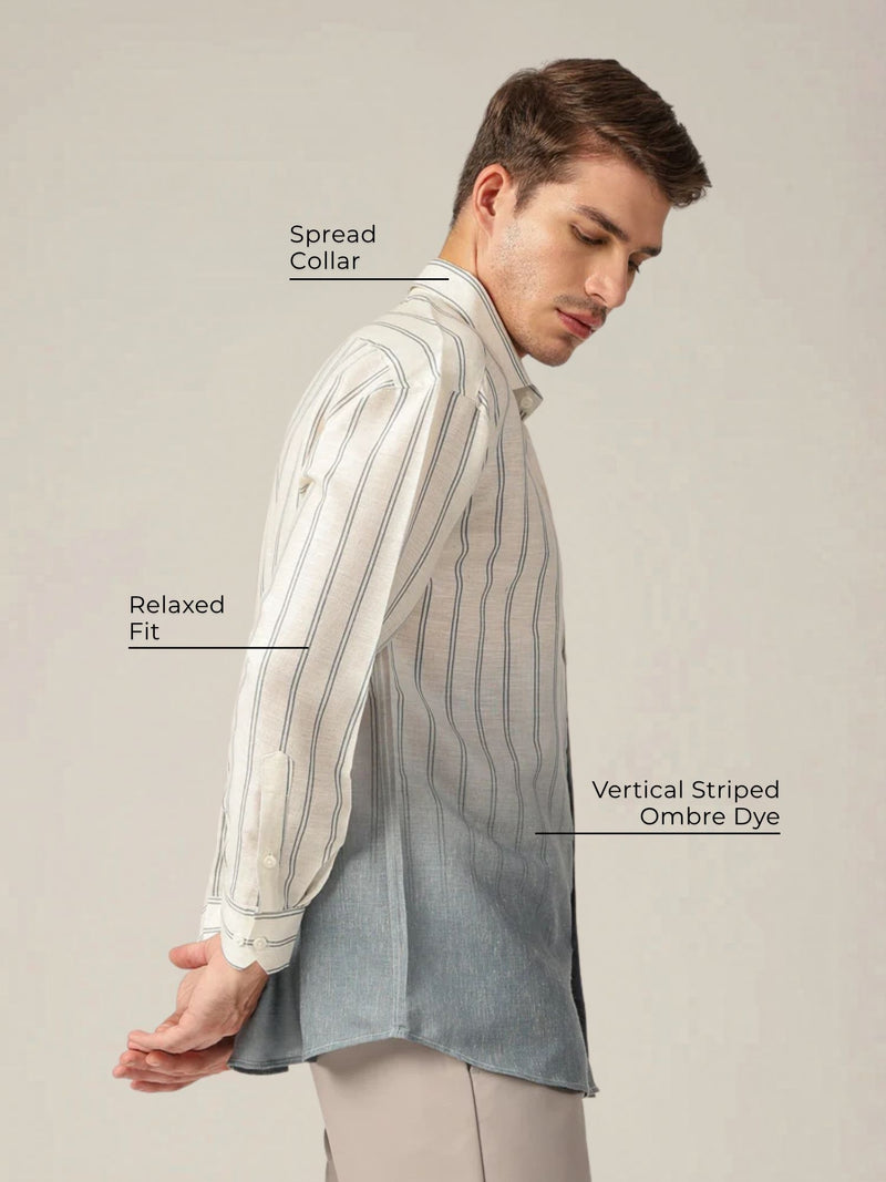 Off White & Blue: Striped Ombre Relaxed Fit Casual Shirt