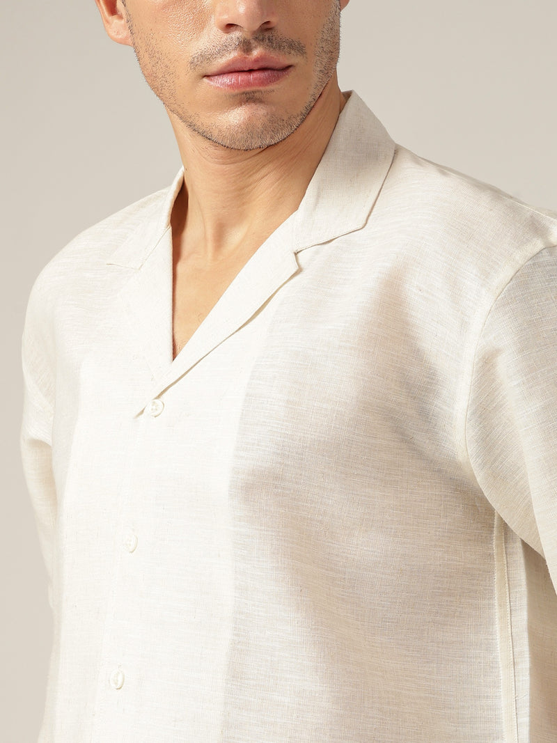 Off White & Blue: Colourblocked Drop-Shoulder Oversized Casual Shirt