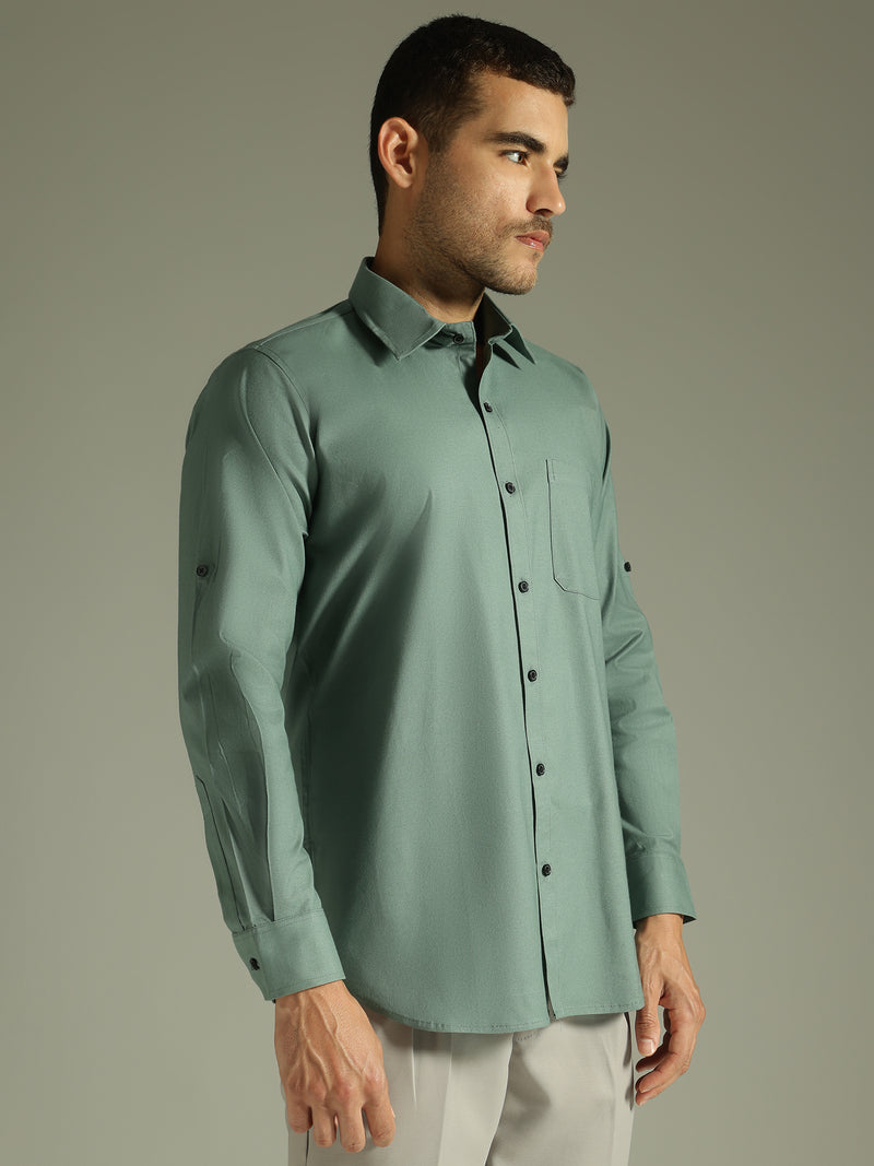 Olive Green: Spread Collar Casual Shirt