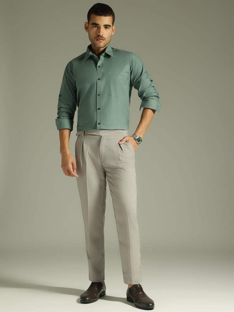 Olive Green: Spread Collar Casual Shirt