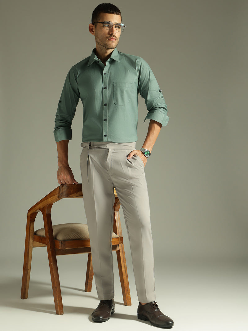 Olive Green: Spread Collar Casual Shirt