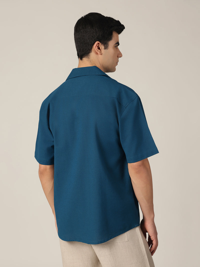 Blue: Embroidered Drop Shoulder Oversized Shirt