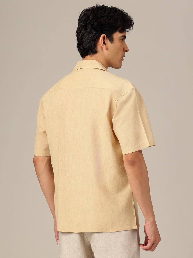 Beige: Embroidered Drop Shoulder Oversized Shirt