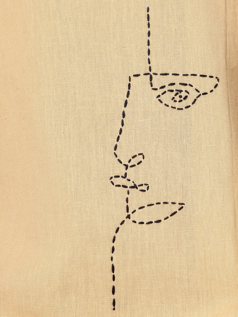 Beige: Embroidered Drop Shoulder Oversized Shirt