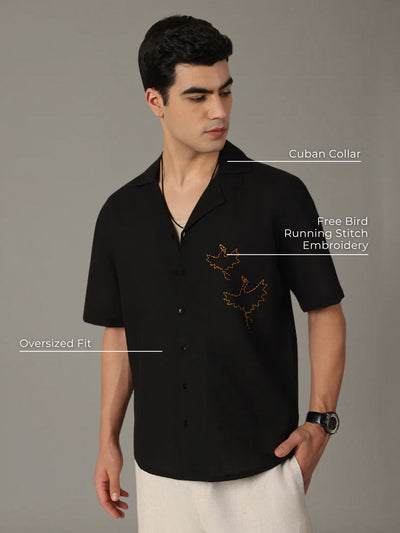Satin Leaf Embroidered Shirt