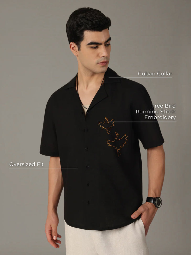 Satin Leaf Embroidered Shirt