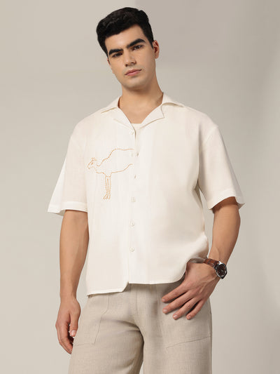 White: Embroidered Drop Shoulder Oversized Shirt