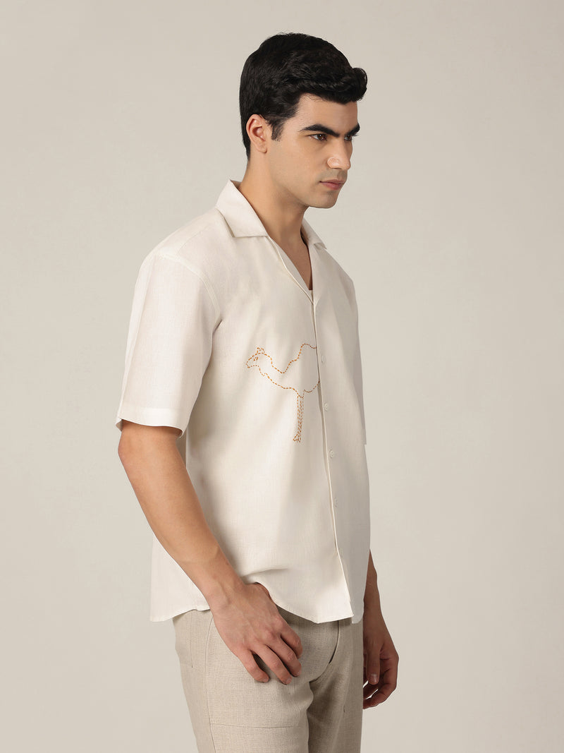 White: Embroidered Drop Shoulder Oversized Shirt