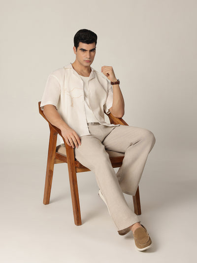 White: Embroidered Drop Shoulder Oversized Shirt