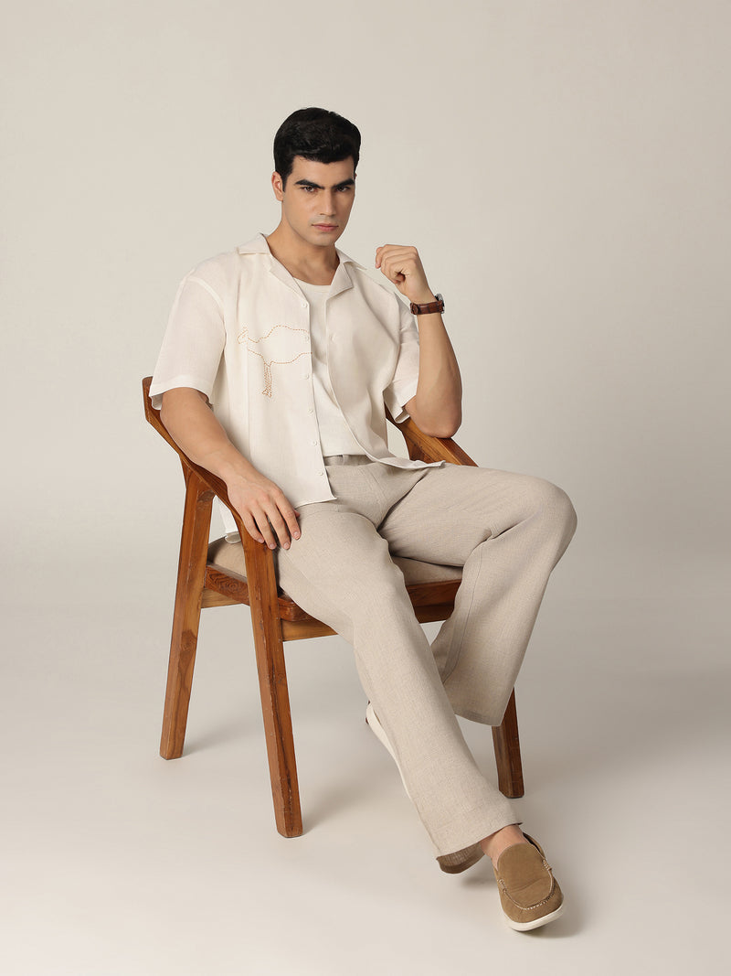 White: Embroidered Drop Shoulder Oversized Shirt