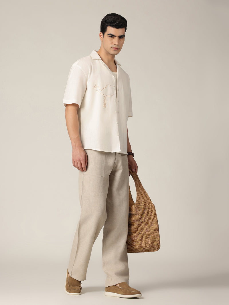 White: Embroidered Drop Shoulder Oversized Shirt