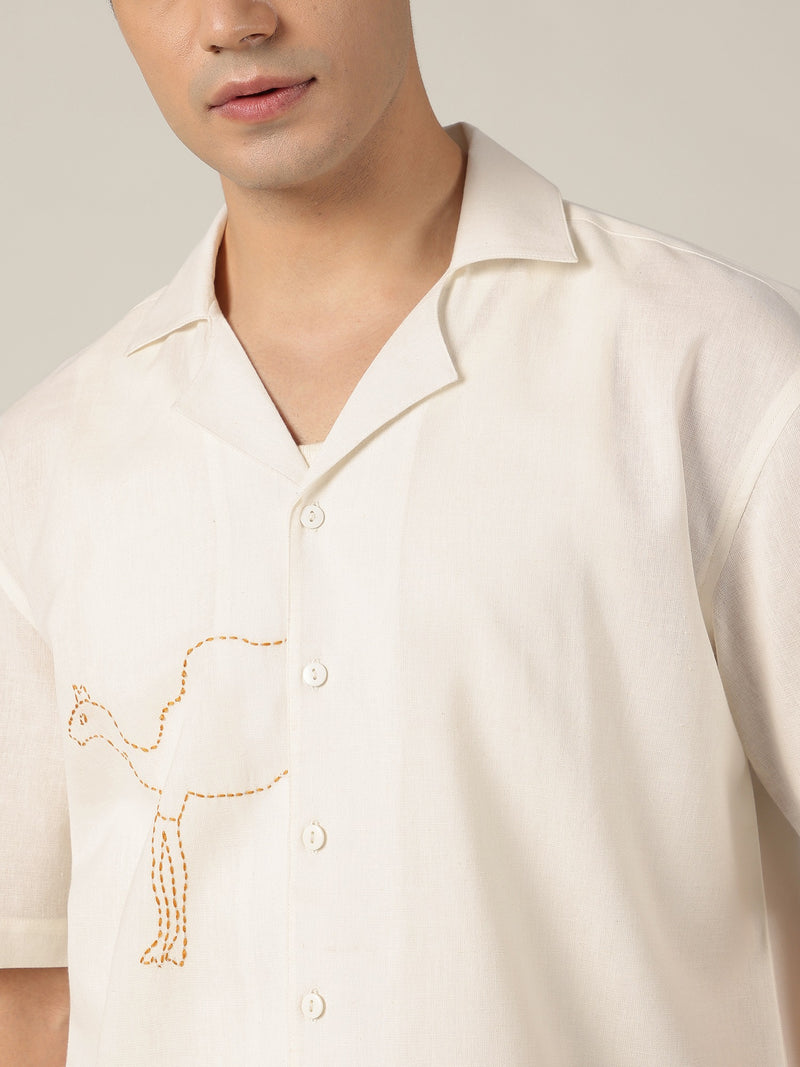 White: Embroidered Drop Shoulder Oversized Shirt