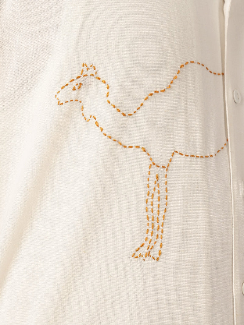 White: Embroidered Drop Shoulder Oversized Shirt