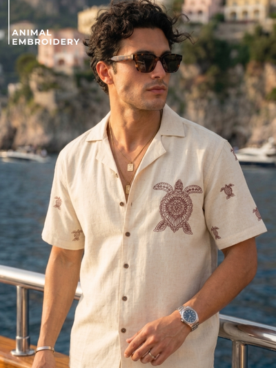 Turtle Embroidered Resort Wear Shirt