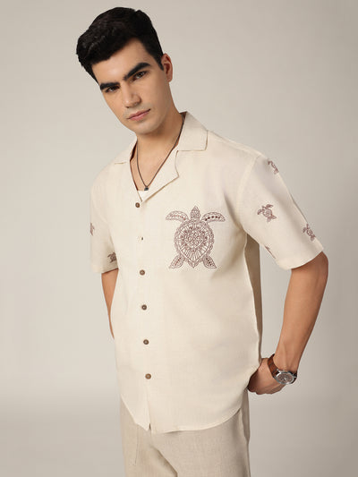 Cream: Embroidered Drop Shoulder Oversized Shirt