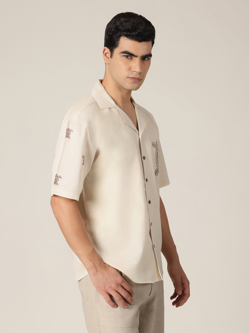 Cream: Embroidered Drop Shoulder Oversized Shirt