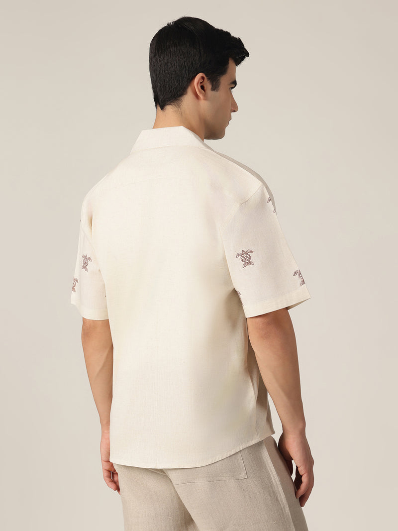 Cream: Embroidered Drop Shoulder Oversized Shirt