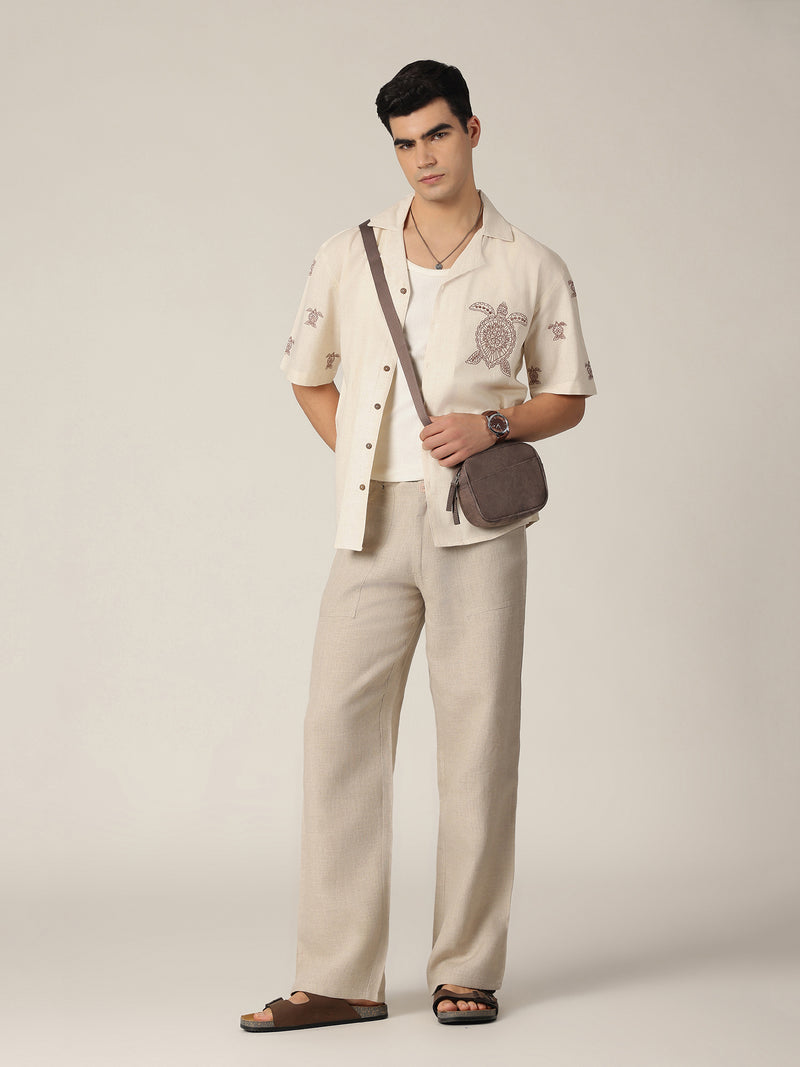 Cream: Embroidered Drop Shoulder Oversized Shirt