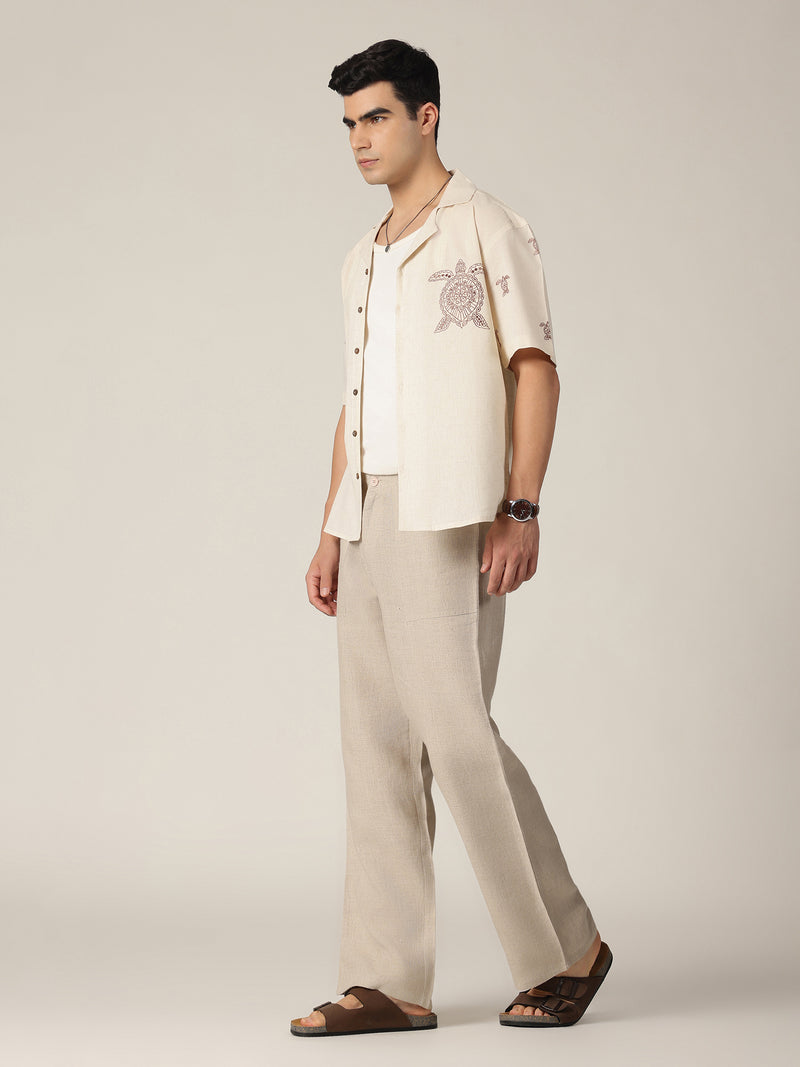 Cream: Embroidered Drop Shoulder Oversized Shirt