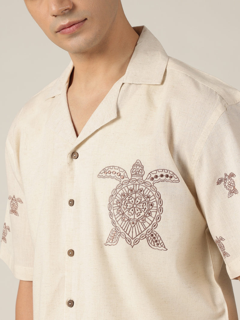 Cream: Embroidered Drop Shoulder Oversized Shirt