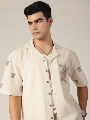 Cream: Embroidered Drop Shoulder Oversized Shirt