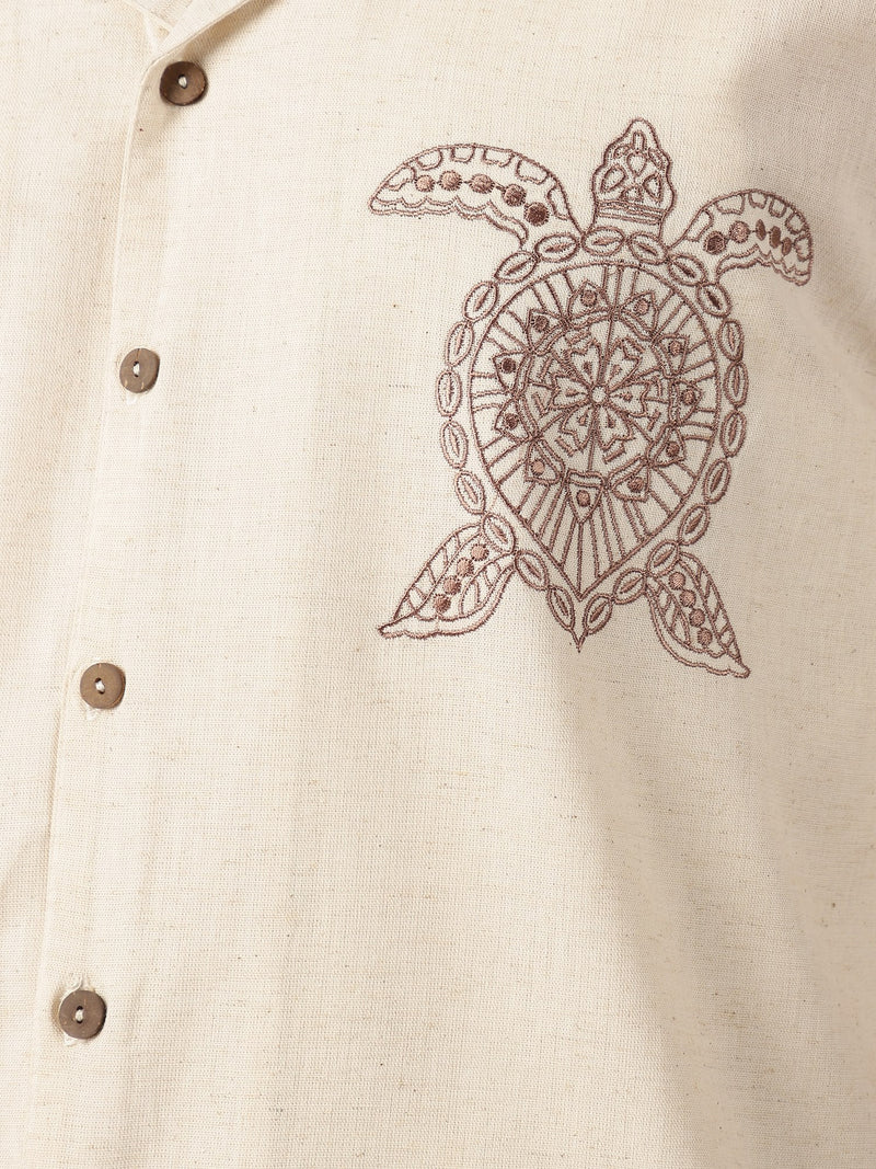 Cream: Embroidered Drop Shoulder Oversized Shirt